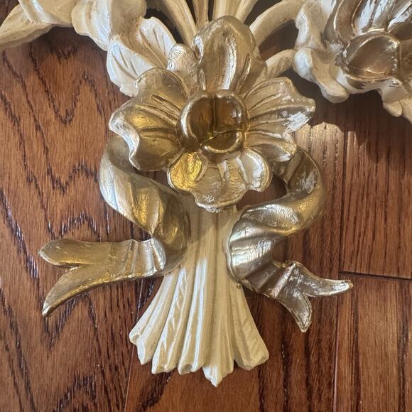 VTG Italian Euromarchi Floral Wall Hanging 3D Resin Cream Gold Guilded Italy - Picture 9 of 15